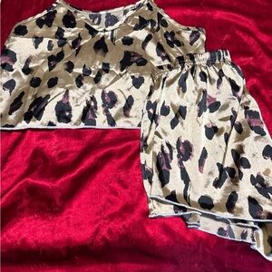 Leopard Print Satin Top and Shorts Set